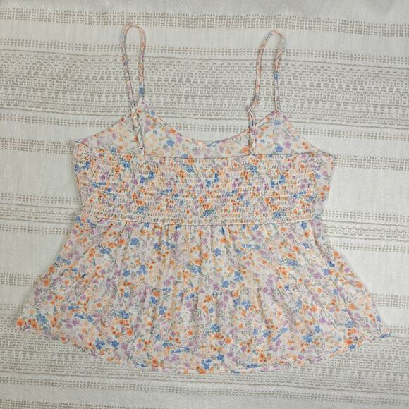 Pink Rose Floral Peplum Tank Top Lightweight Summer Blouse Size L NEW - Picture 2 of 6